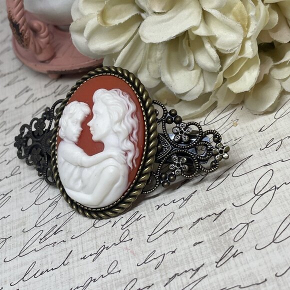 Cornelian Mother Child Christmas Gift Mom New Cameo Pin Hair Clip Jewelry Comb - Picture 7 of 12